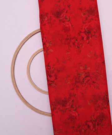 red and yellow floral print organza fabric o130 5669